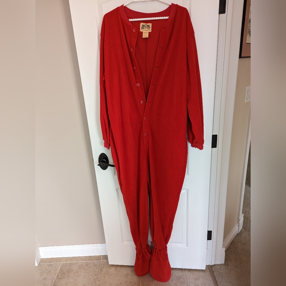 Red fleece onesie with bum flap